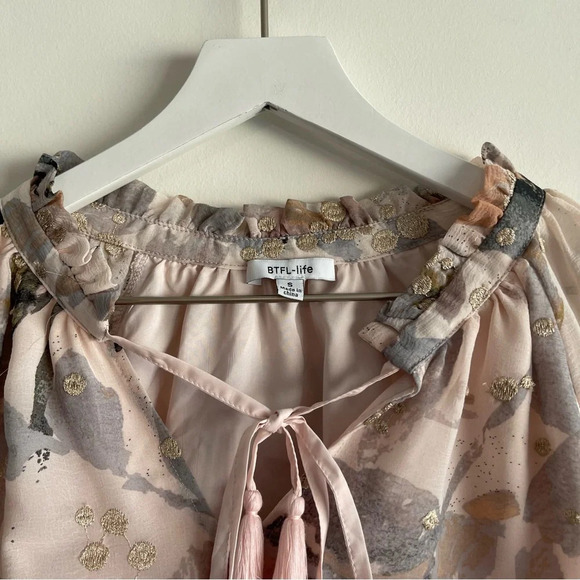 BTFL-Life pink metallic long sleeve blouse size small - Picture 4 of 9